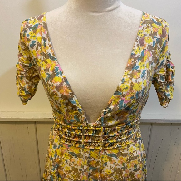 Free People Size 6 Yellow Forget Me Not Floral Mini Dress - Picture 6 of 10